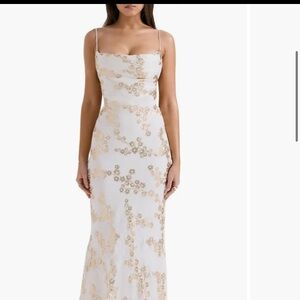 House of CB White and Gold Floral Maxi Dress